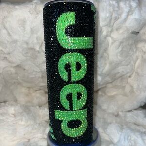 Jeep tumbler rhinestones 20oz black and neon green
